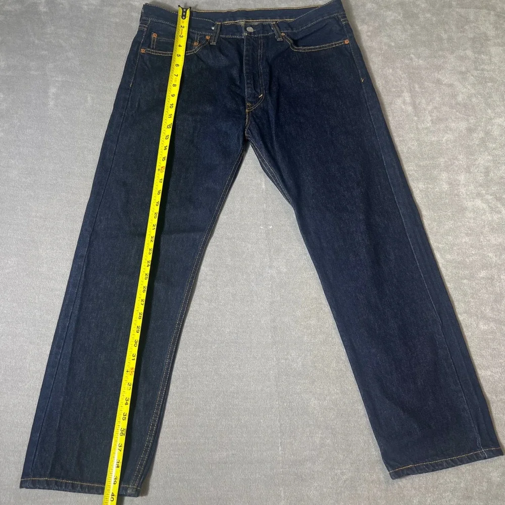 Levis 505 Regular Fit Jeans Mens 36x29 Dark Indigo Blue Straight Leg